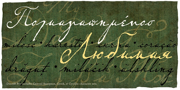 Card displaying P22 Dearest typeface in various styles