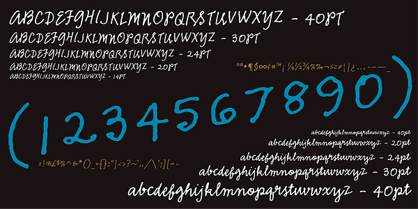 Card displaying MVB Emmascript typeface in various styles
