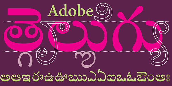 Card displaying Adobe Telugu typeface in various styles