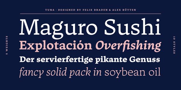 Card displaying Tuna typeface in various styles