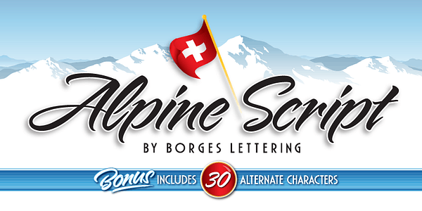 Card displaying Alpine Script typeface in various styles