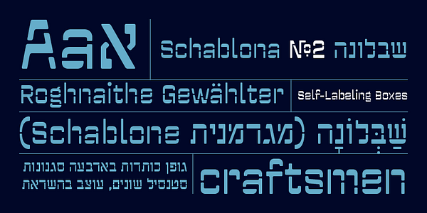 Card displaying Schablona typeface in various styles