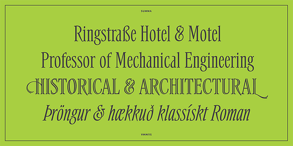Card displaying Summa typeface in various styles