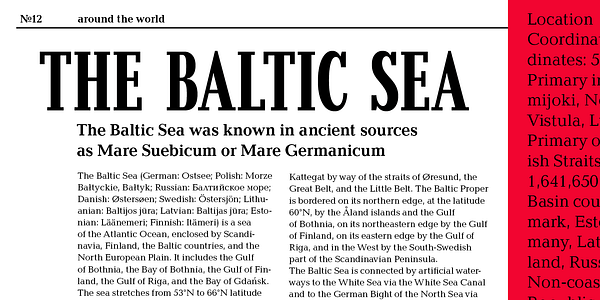 Card displaying Baltica typeface in various styles