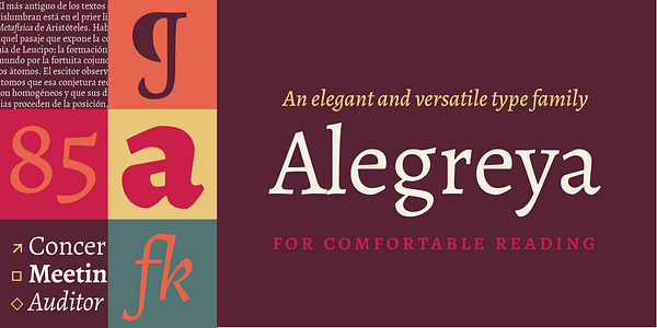 Card displaying Alegreya typeface in various styles