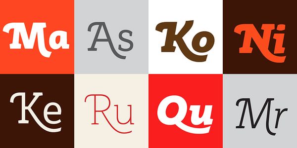 Card displaying Rogliano typeface in various styles