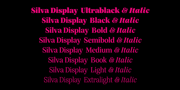 Card displaying Silva Display typeface in various styles