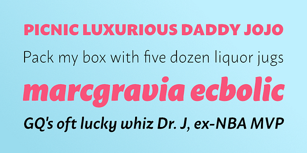 Card displaying Macho typeface in various styles