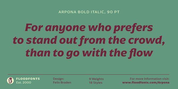 Card displaying Arpona typeface in various styles