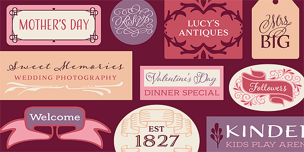 Card displaying Adorn Smooth typeface in various styles