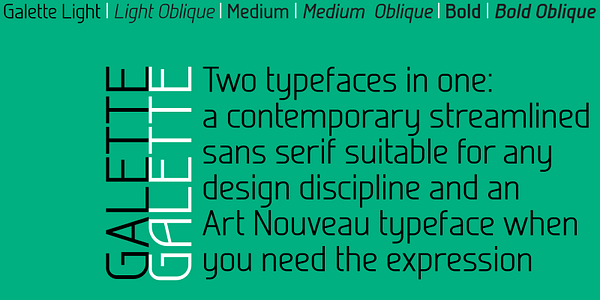 Card displaying Galette typeface in various styles