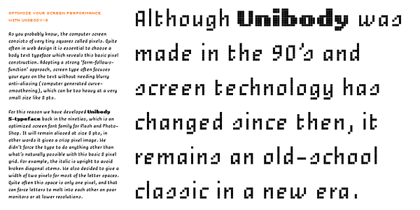 Card displaying Unibody 8 typeface in various styles