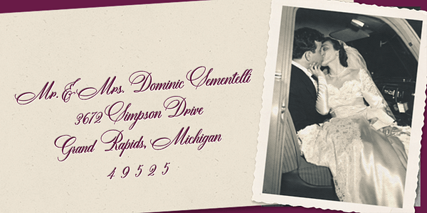 Card displaying DomLovesMary typeface in various styles