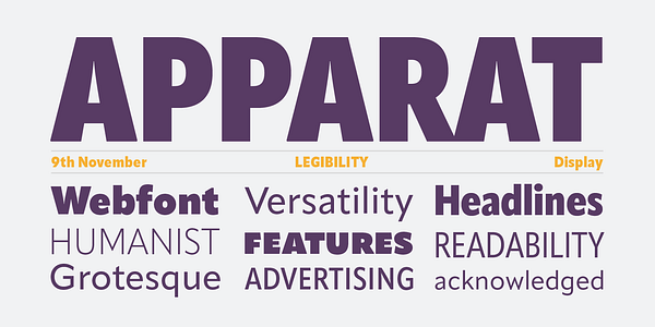 Card displaying Apparat Extra Condensed typeface in various styles