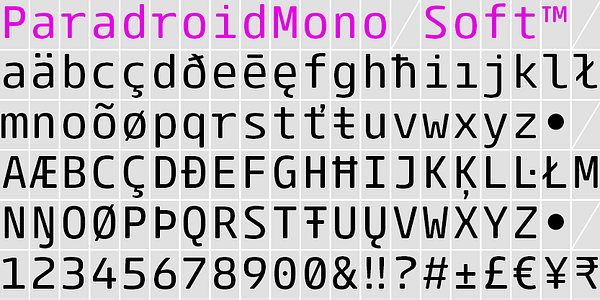 Card displaying Paradroid Mono Soft typeface in various styles