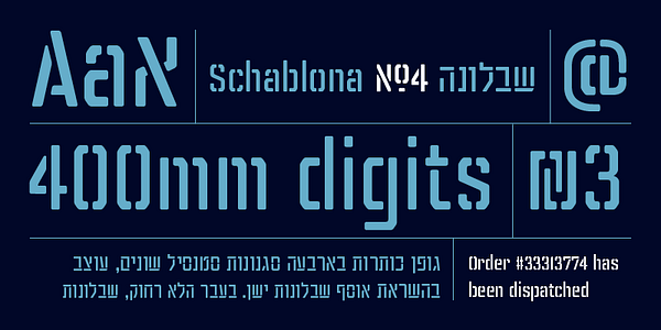 Card displaying Schablona typeface in various styles