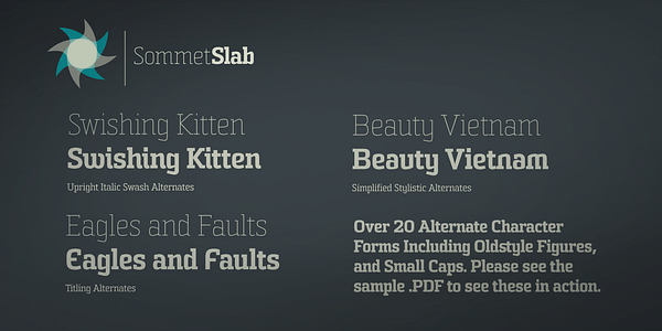 Card displaying Sommet Slab typeface in various styles
