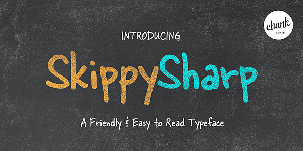 Card displaying Skippy Sharp typeface in various styles