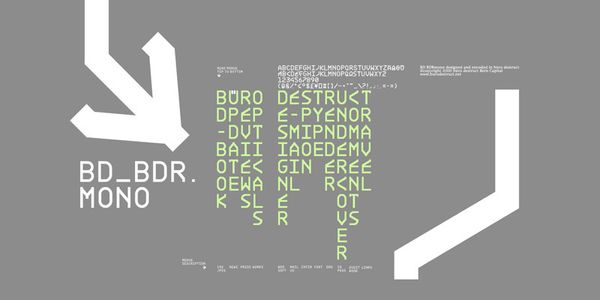Card displaying BDR Mono typeface in various styles