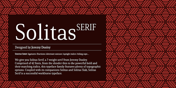 Card displaying Solitas Serif typeface in various styles