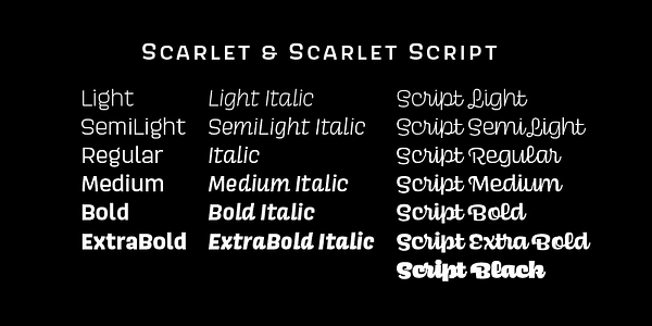 Card displaying Scarlet Script typeface in various styles
