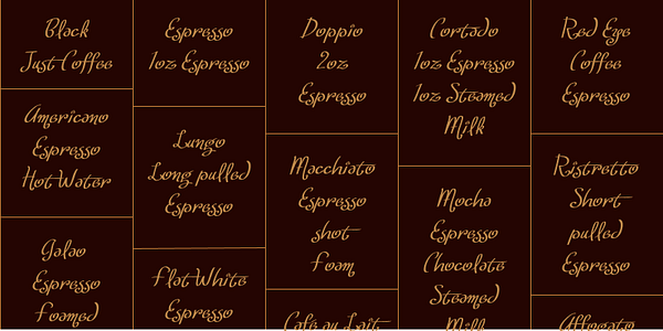 Card displaying French Roast typeface in various styles