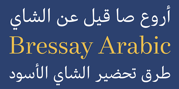 Card displaying Bressay Arabic typeface in various styles