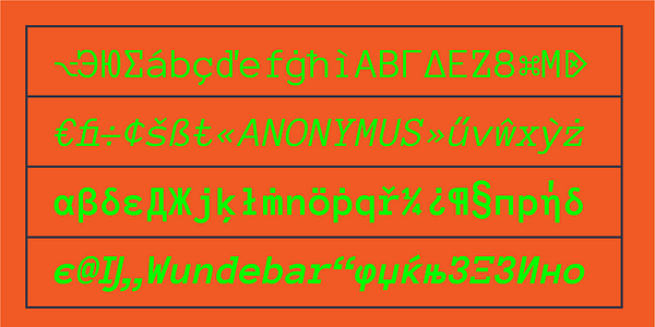 Card displaying Anonymous typeface in various styles