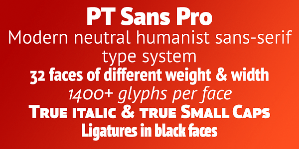 Card displaying PT Sans Pro typeface in various styles