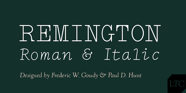 Card displaying LTC Remington Typewriter Pro typeface in various styles