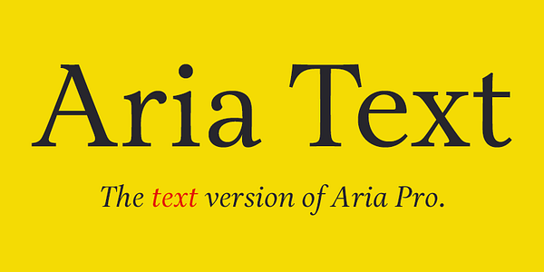 Card displaying Aria Text typeface in various styles