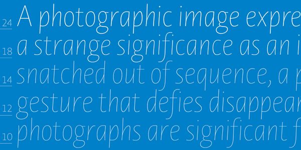 Card displaying Novel Sans Hair typeface in various styles