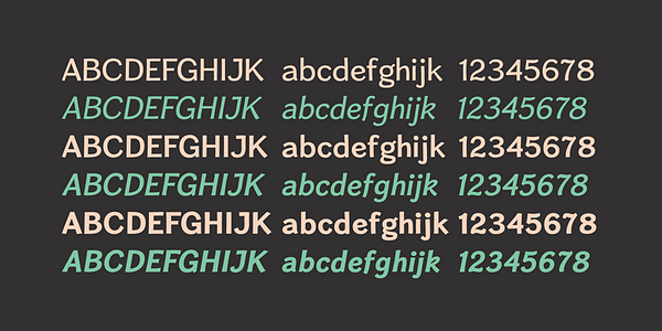 Carte présentant la police de caractères Cardigan dans différents styles