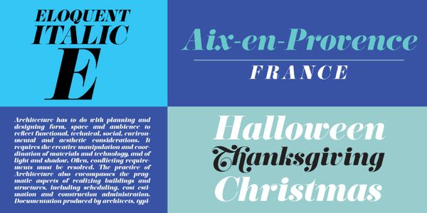 Card displaying Eloquent JF typeface in various styles