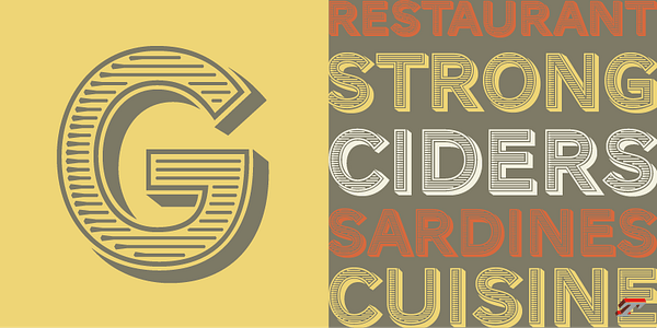 Card displaying AW Conqueror Carved typeface in various styles