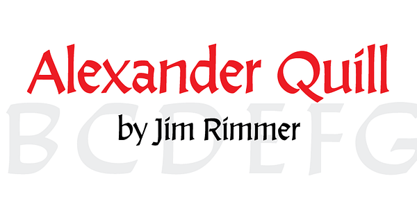 Card displaying Alexander Quill typeface in various styles