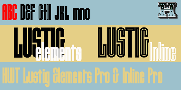 Card displaying HWT Lustig typeface in various styles