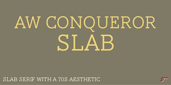 Card displaying AW Conqueror Slab typeface in various styles