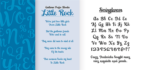 Card displaying Swingdancer typeface in various styles