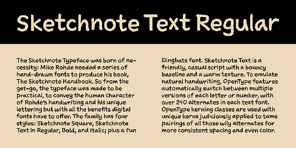 Card displaying Sketchnote typeface in various styles