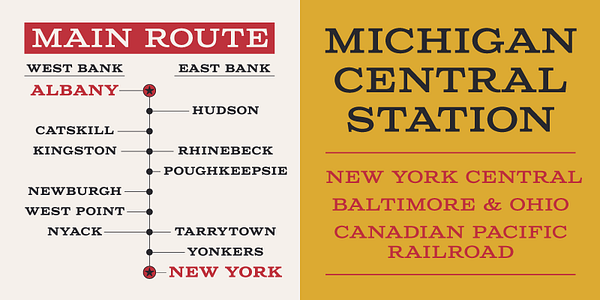 Card displaying Columbia Titling typeface in various styles