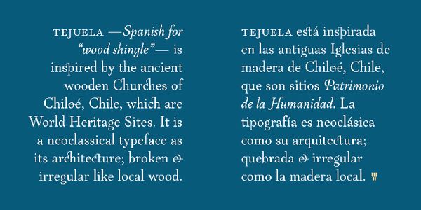 Card displaying Tejuela typeface in various styles