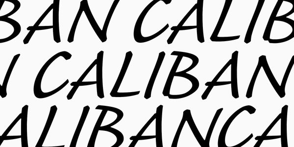 Card displaying Caliban typeface in various styles