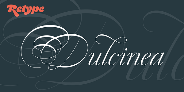 Card displaying Dulcinea typeface in various styles