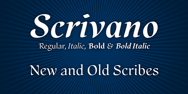 Card displaying Scrivano typeface in various styles