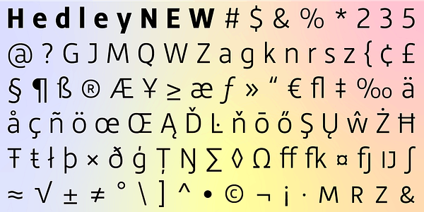 Card displaying Hedley New typeface in various styles