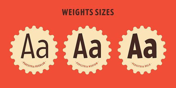 Card displaying MVB Pedestria typeface in various styles