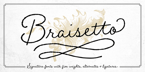Card displaying Braisetto typeface in various styles