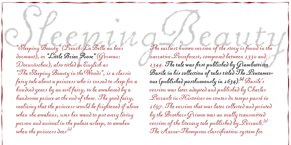 Card displaying MVB Chanson d'Amour typeface in various styles