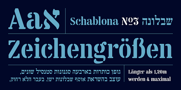 Card displaying Schablona typeface in various styles